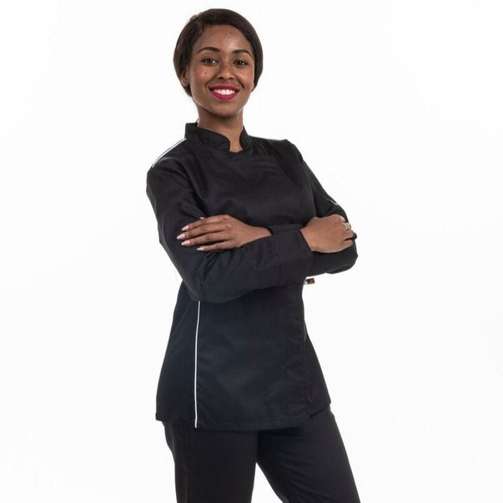 Women's Black Kitchen Coat with White Piping and Side Ventilation - MANELLI -  by Manelli | MANELLI``