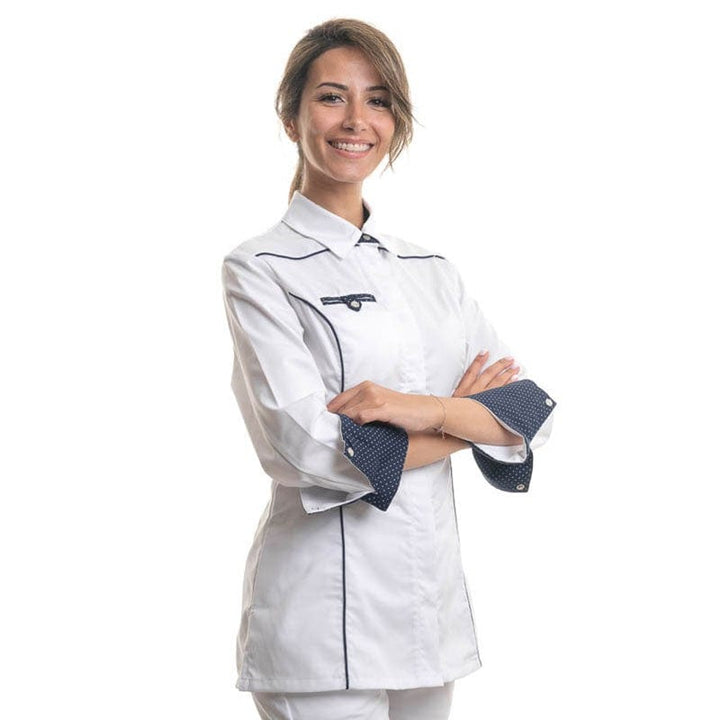 Women's Kitchen Coat Shirt Collar Navy Blue White - MANELLI -  by Manelli | MANELLI``