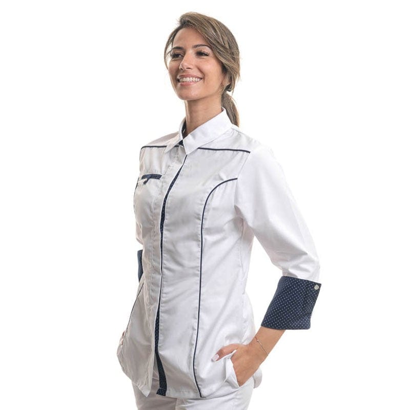 Women's Kitchen Coat Shirt Collar Navy Blue White - MANELLI -  by Manelli | MANELLI``