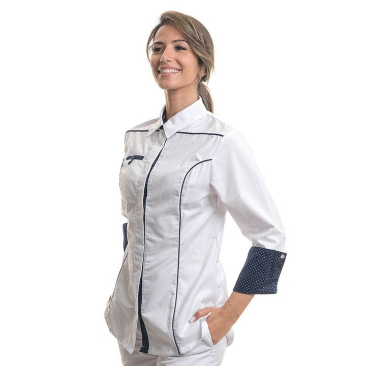 Women's Kitchen Coat Shirt Collar Navy Blue White - MANELLI -  by Manelli | MANELLI``