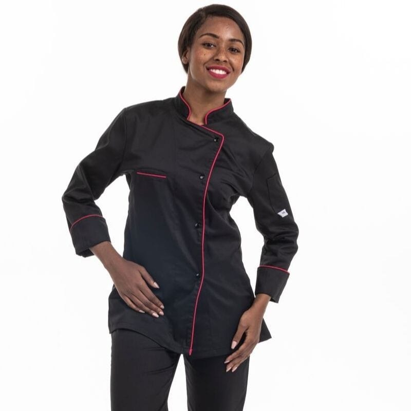 Women's Kitchen Coat with Fuchsia Piping Long Sleeve - MANELLI -  by Manelli | MANELLI``