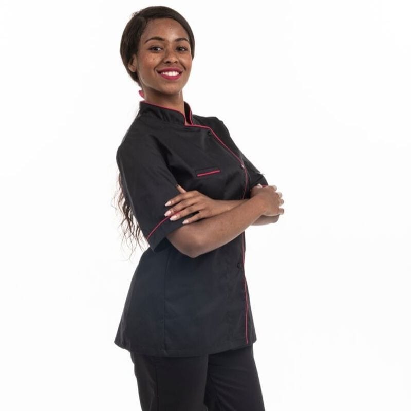 Women's Kitchen Coat with Fuchsia Piping Long Sleeve - MANELLI -  by Manelli | MANELLI``