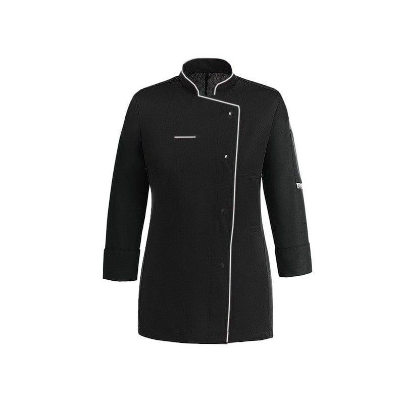 Women's Long Sleeve Black Kitchen Coat with White Piping - MANELLI -  by Manelli | MANELLI``