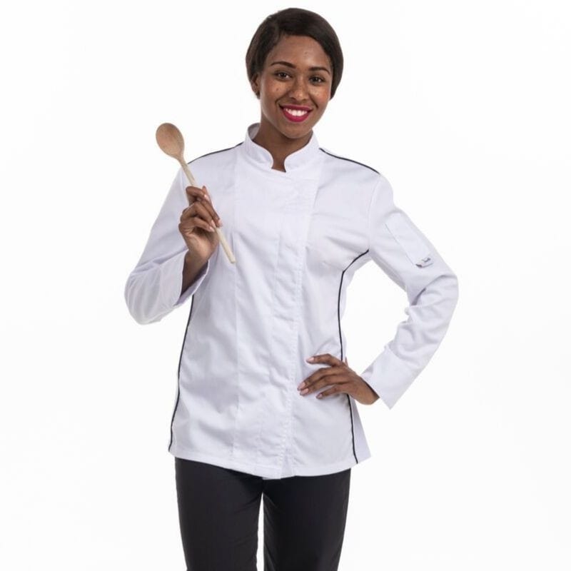 Women's White Baker's Coat with Black Piping and Side Ventilation - MANELLI -  by Manelli | MANELLI``