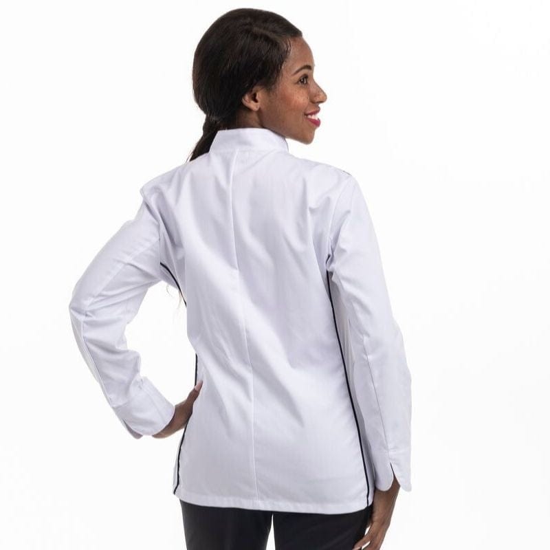 Women's White Baker's Coat with Black Piping and Side Ventilation - MANELLI -  by Manelli | MANELLI``