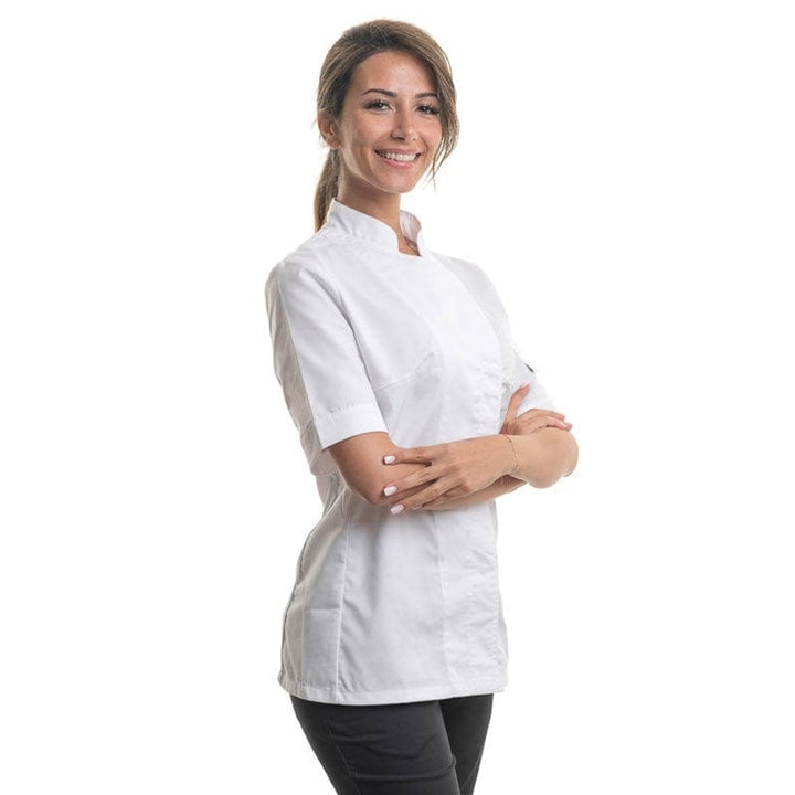 Women's White Kitchen Coat Short Sleeve Ventilated Back - MANELLI -  by Manelli | MANELLI``