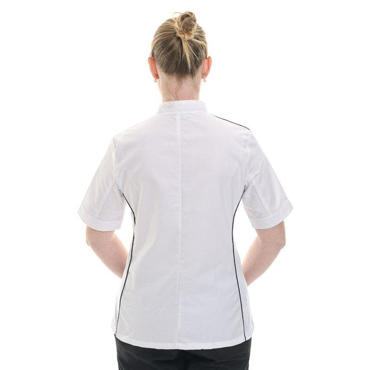 Women's White Kitchen Coat with Black Piping Side Ventilation Short Sleeves - MANELLI -  by Manelli | MANELLI``