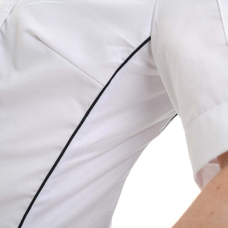 Women's White Kitchen Coat with Black Piping Side Ventilation Short Sleeves - MANELLI -  by Manelli | MANELLI``