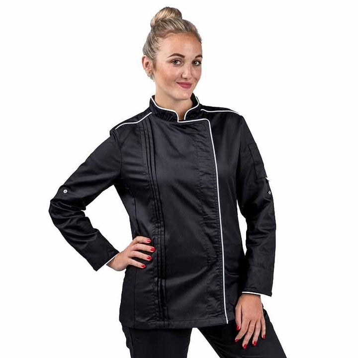 Orchestra Women's Black Kitchen Coat with White Edging - MANELLI -  by Manelli | MANELLI``