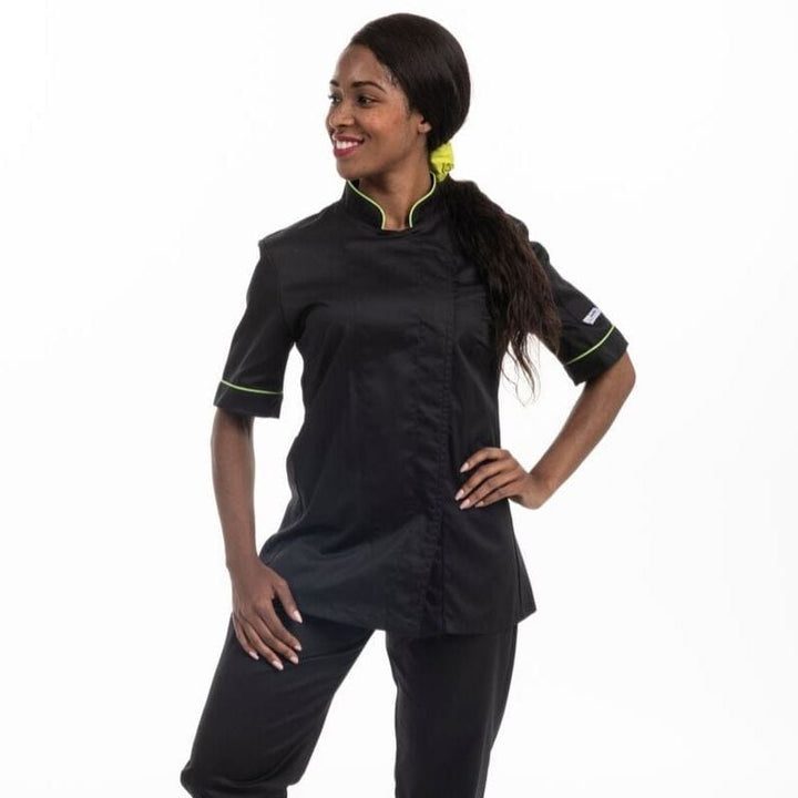 Women's Short Sleeve Kitchen Coat with Green Piping - MANELLI -  by Manelli | MANELLI``