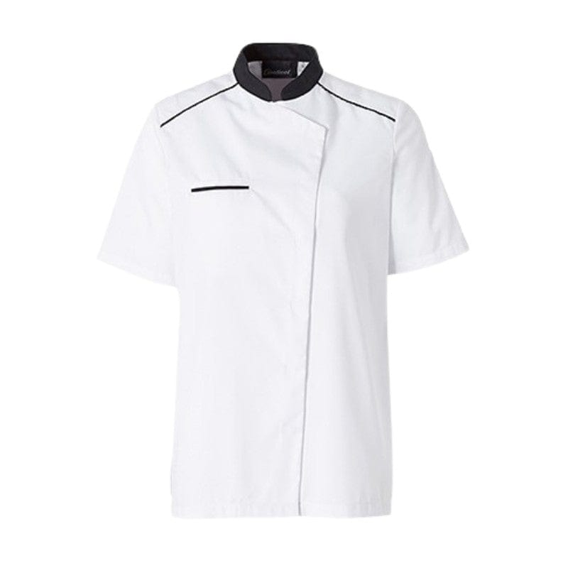 Neospirit White Breathable Chef Coat Short Sleeves with Black Piping for Women - MOLINEL -  by Molinel | MANELLI``