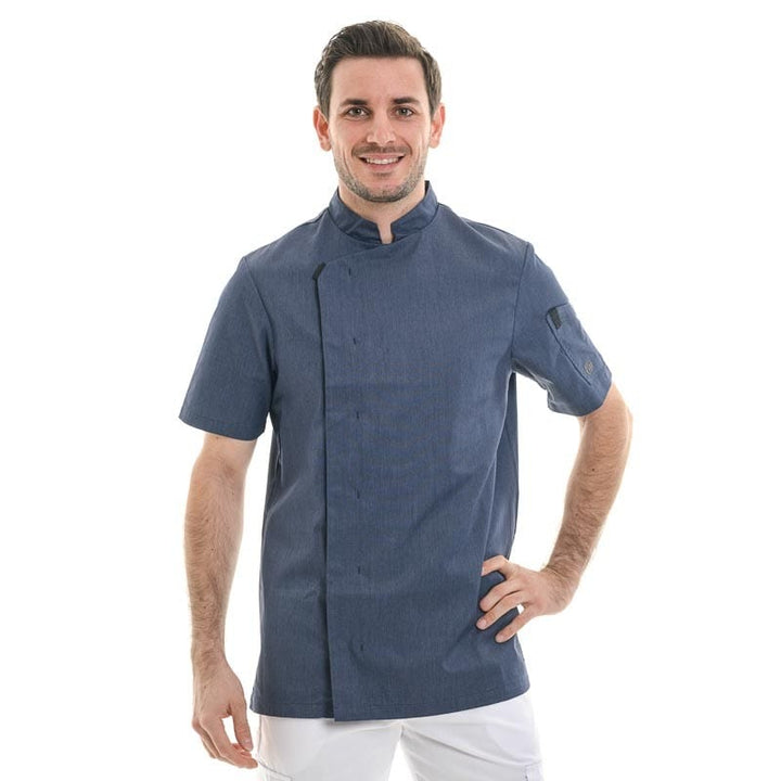 Shade Denim Blue Men's Short Sleeve Kitchen Coat - MOLINEL -  by Molinel | MANELLI``