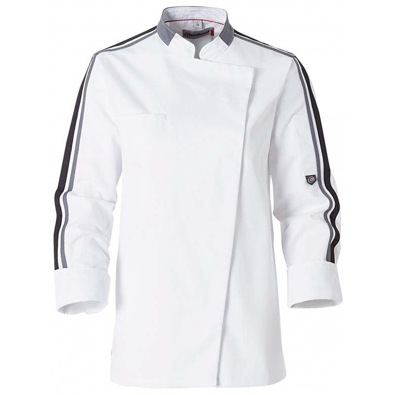 Women Long Sleeve White Kitchen Coat with Black Piping - MOLINEL -  by Molinel | MANELLI``