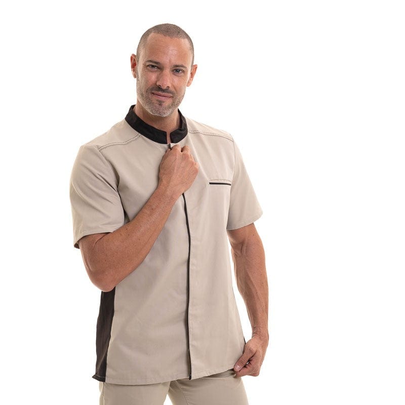 ABAX Kitchen Coat Ecru/Mocha Short Sleeves - ROBUR -  by Robur | MANELLI``