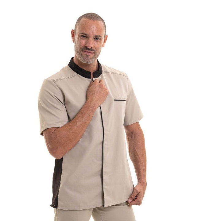 ABAX Kitchen Coat Ecru/Mocha Short Sleeves - ROBUR -  by Robur | MANELLI``