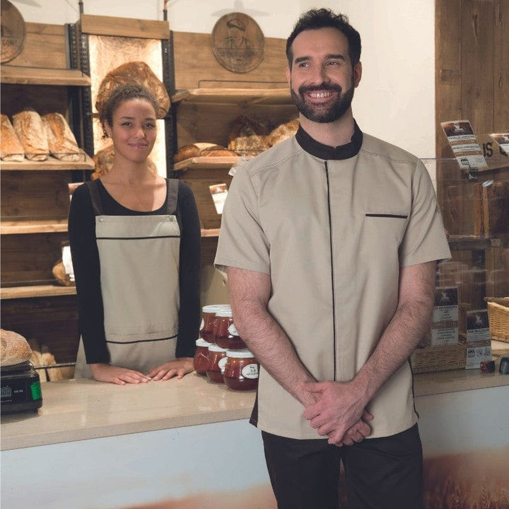 ABAX Kitchen Coat Ecru/Mocha Short Sleeves - ROBUR -  by Robur | MANELLI``