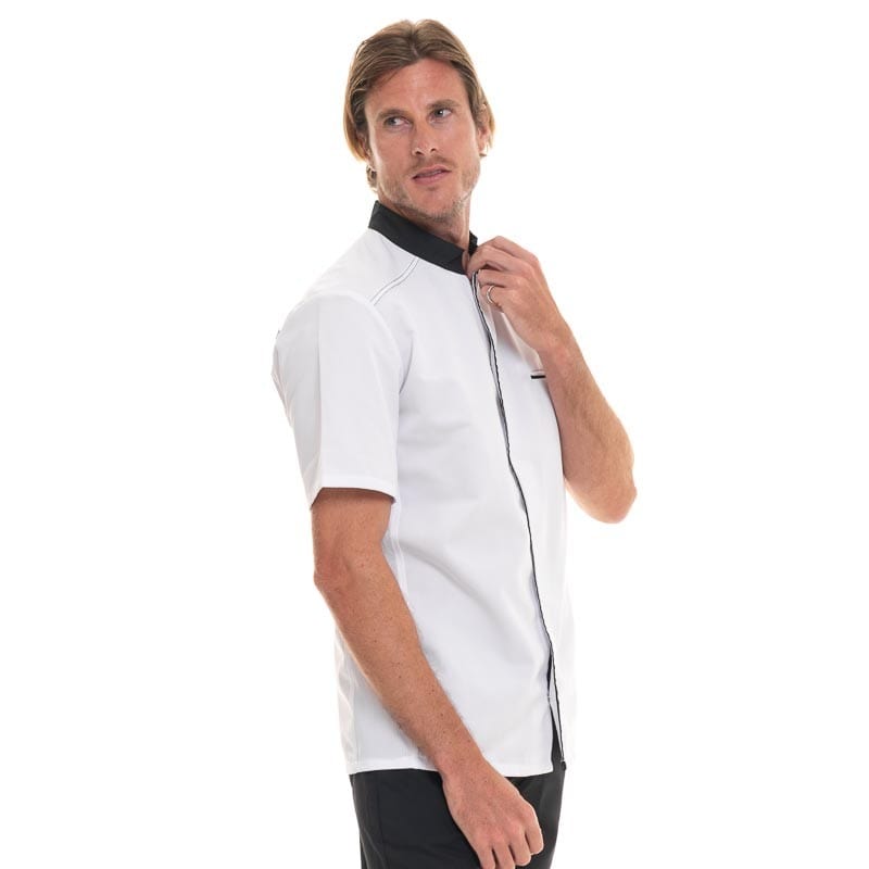 ABAX White and Black Short Sleeve Kitchen Coat - ROBUR -  by Robur | MANELLI``