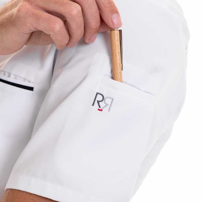 ABAX White and Black Short Sleeve Kitchen Coat - ROBUR -  by Robur | MANELLI``