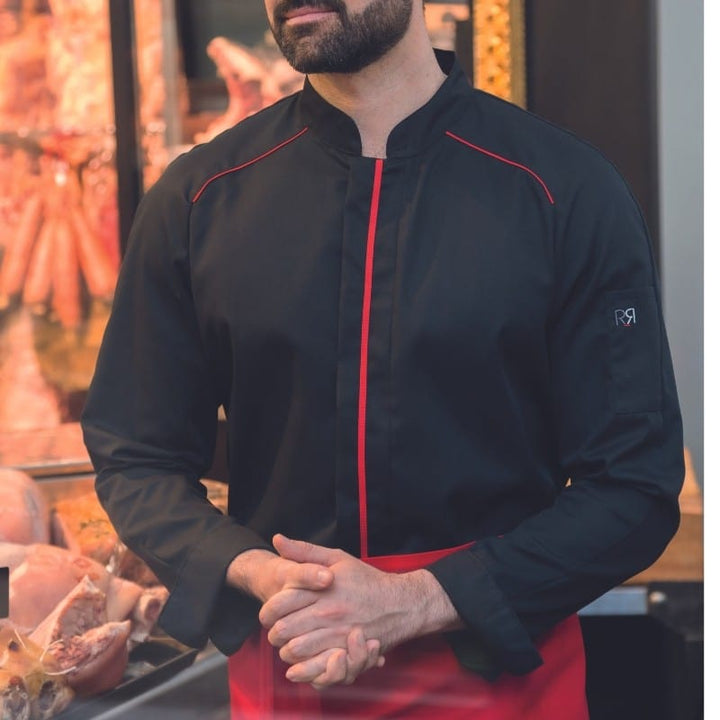 Apollo Black Red Long Sleeve Kitchen Coat - ROBUR -  by Robur | MANELLI``