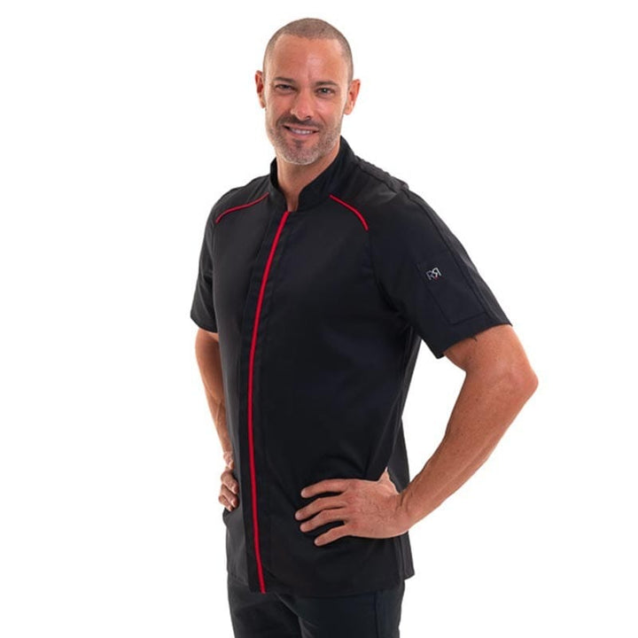 Apollo Black Short Sleeves Chef Coat with Red Piping - ROBUR -  by Robur | MANELLI``