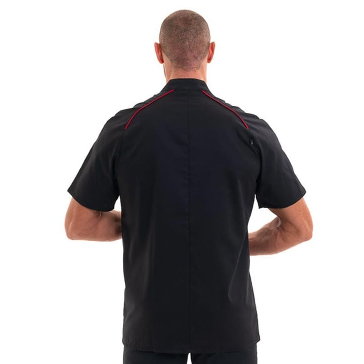 Apollo Black Short Sleeves Chef Coat with Red Piping - ROBUR -  by Robur | MANELLI``