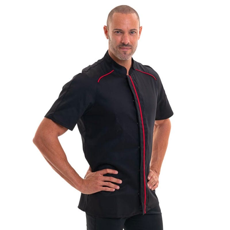 Apollo Black Short Sleeves Chef Coat with Red Piping - ROBUR -  by Robur | MANELLI``