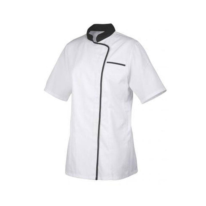 Expression Women's White Kitchen Coat with Black Piping - ROBUR -  by Robur | MANELLI``