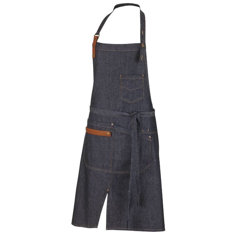 Harold Denim Raw Cognac Leather Bib Apron - ROBUR -  by Robur | MANELLI``