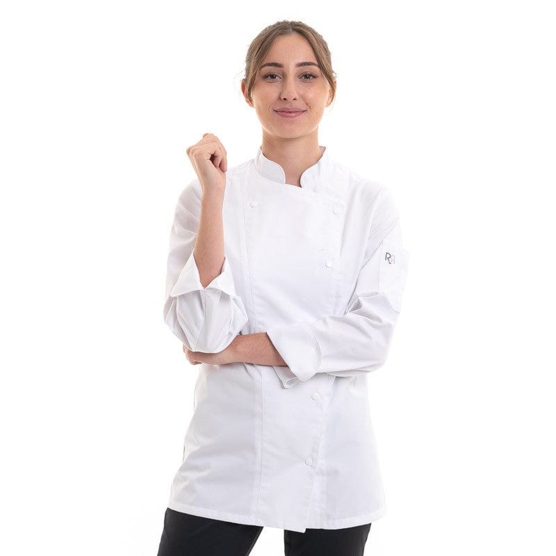 Women's White Kitchen Coat with Asymmetrical Closure Manille - ROBUR -  by Robur | MANELLI``