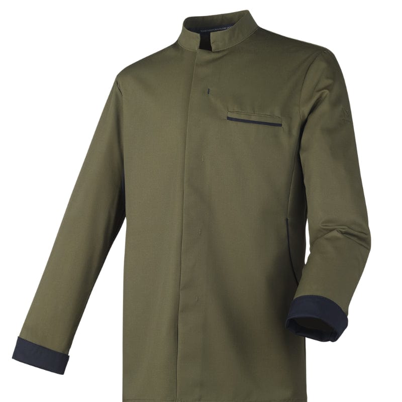 Men's Long Sleeve Khaki Chef Coat With Black Piping Dunes - ROBUR -  by Robur | MANELLI``