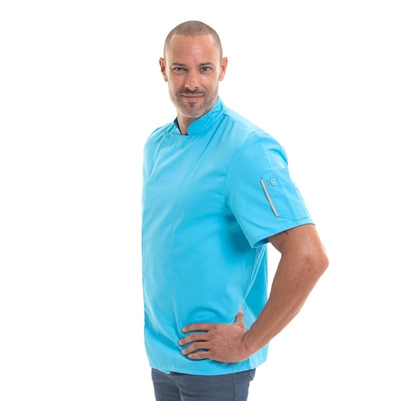 Men's Short Sleeve Blue Chef Coat Nero - ROBUR -  by Robur | MANELLI``