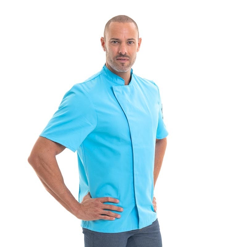 Men's Short Sleeve Blue Chef Coat Nero - ROBUR -  by Robur | MANELLI``