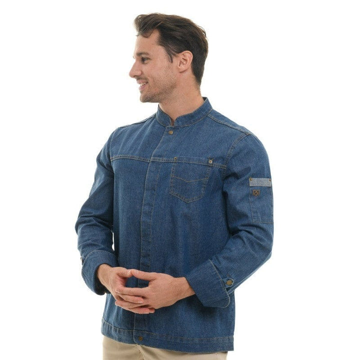 Men's Washed Denim Long Sleeve Kitchen Coat Harper - ROBUR -  by Robur | MANELLI``