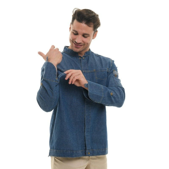 Men's Washed Denim Long Sleeve Kitchen Coat Harper - ROBUR -  by Robur | MANELLI``