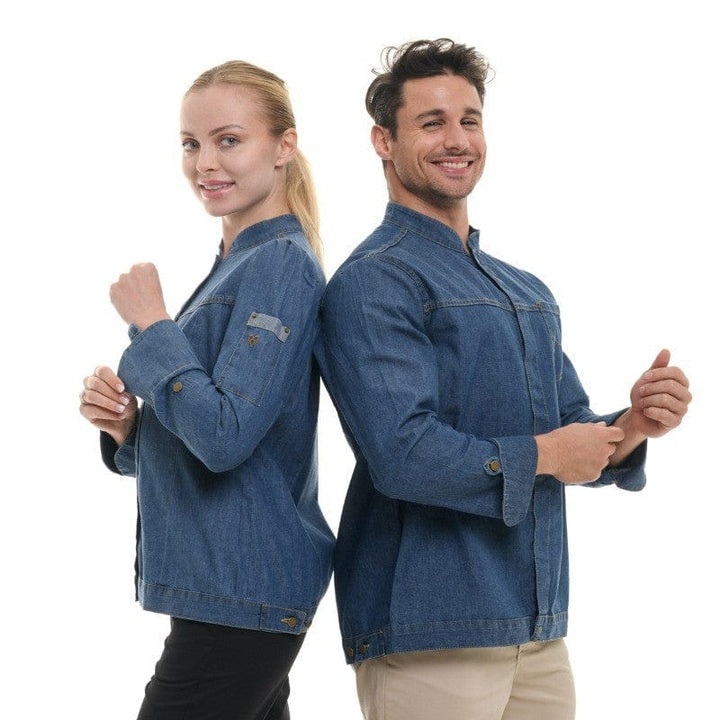 Men's Washed Denim Long Sleeve Kitchen Coat Harper - ROBUR -  by Robur | MANELLI``