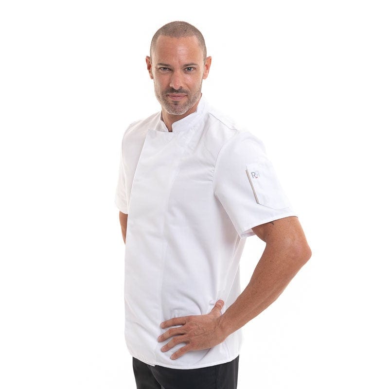 NERO Kitchen Coat Short Sleeves White Beige Facing - ROBUR -  by Robur | MANELLI``