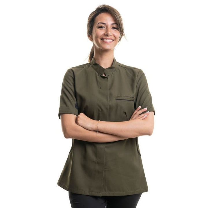 Short Sleeve Kitchen Coat ESCALE Olive/Black - ROBUR -  by Robur | MANELLI``