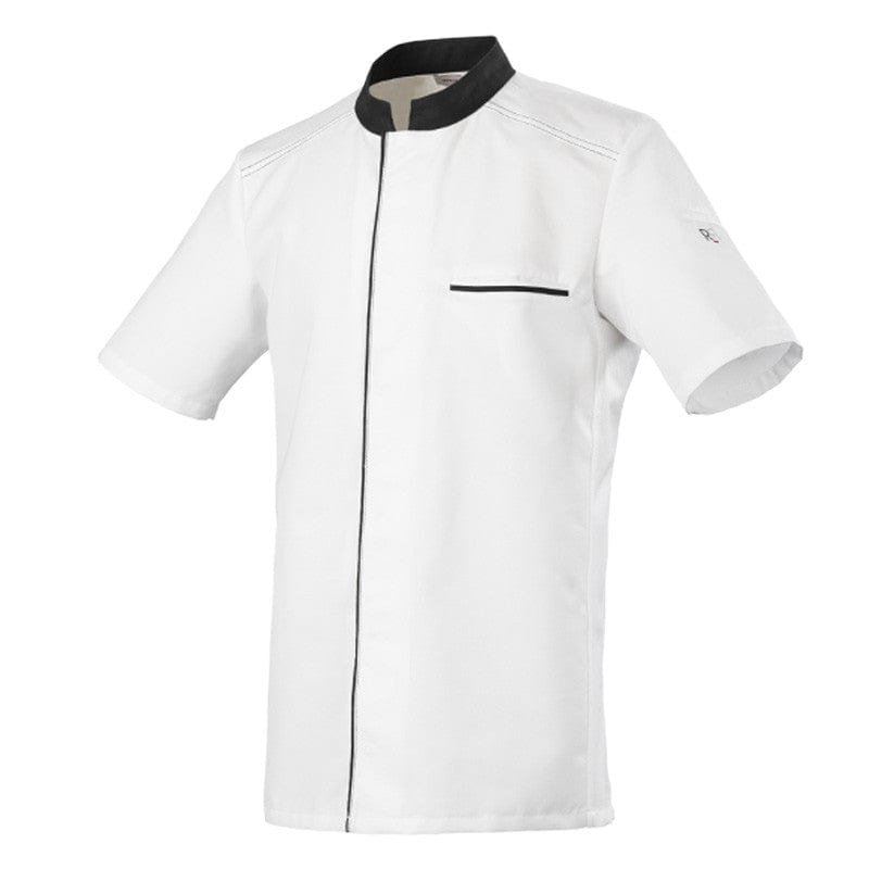 Short Sleeve Kitchen Coat with Mocha Piping Abax - ROBUR -  by Robur | MANELLI``