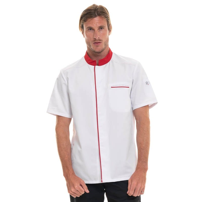 Short Sleeve Kitchen Coat with Red Piping Abax - ROBUR -  by Robur | MANELLI``