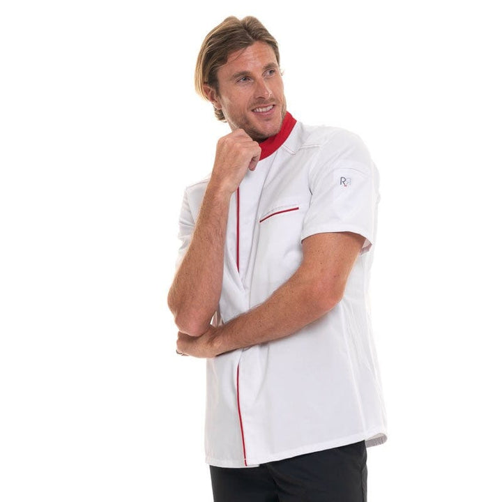 Short Sleeve Kitchen Coat with Red Piping Abax - ROBUR -  by Robur | MANELLI``