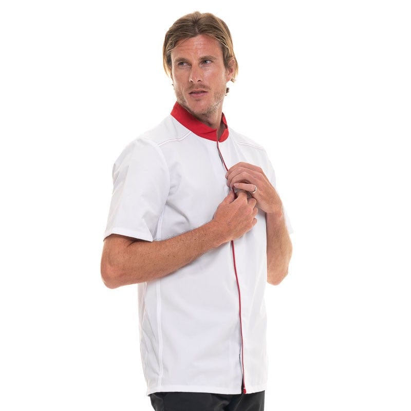 Short Sleeve Kitchen Coat with Red Piping Abax - ROBUR -  by Robur | MANELLI``