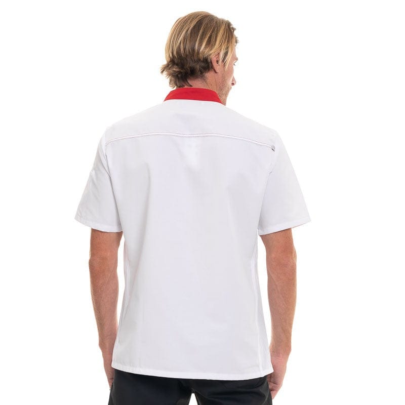 Short Sleeve Kitchen Coat with Red Piping Abax - ROBUR -  by Robur | MANELLI``