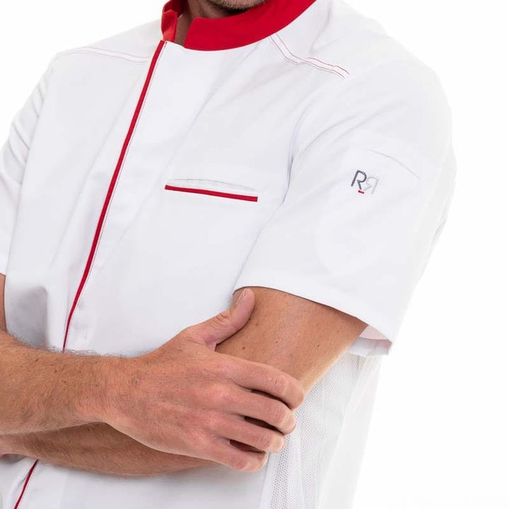 Short Sleeve Kitchen Coat with Red Piping Abax - ROBUR -  by Robur | MANELLI``