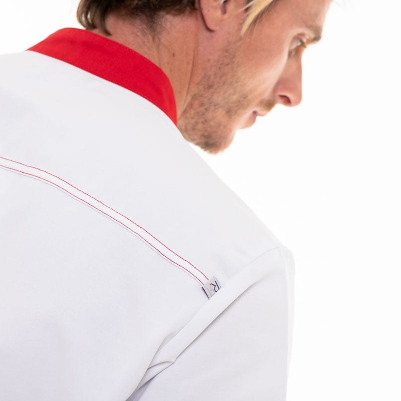 Short Sleeve Kitchen Coat with Red Piping Abax - ROBUR -  by Robur | MANELLI``