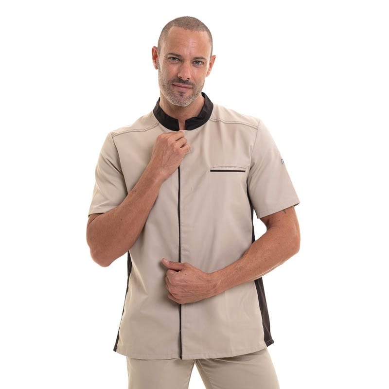 ABAX Kitchen Coat Ecru/Mocha Short Sleeves - ROBUR -  by Robur | MANELLI``