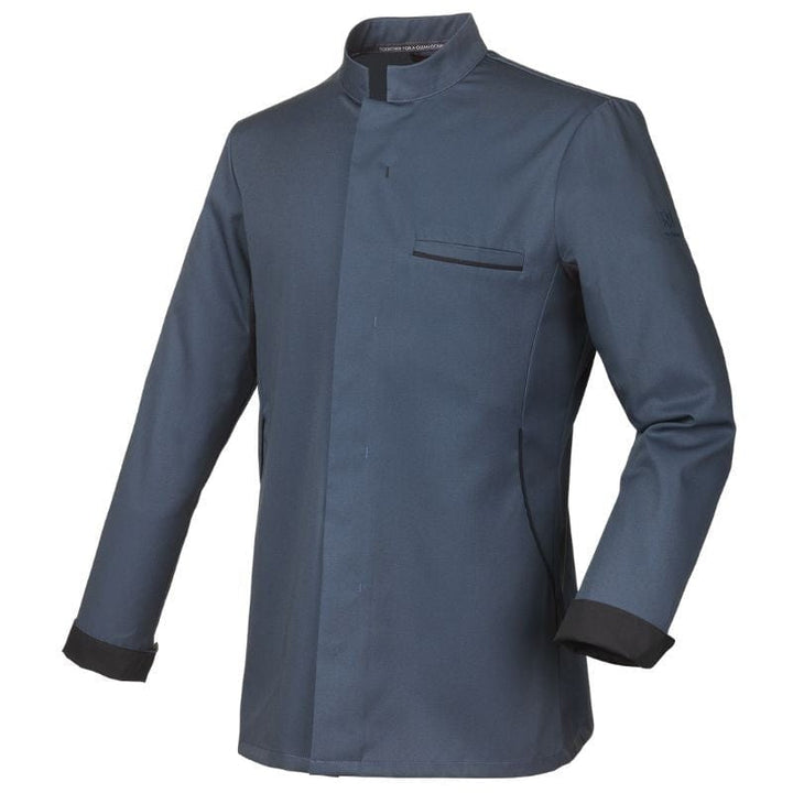 Men's Long Sleeve Ocean Blue Chef Coat With Black Piping  - ROBUR -  by Robur | MANELLI``