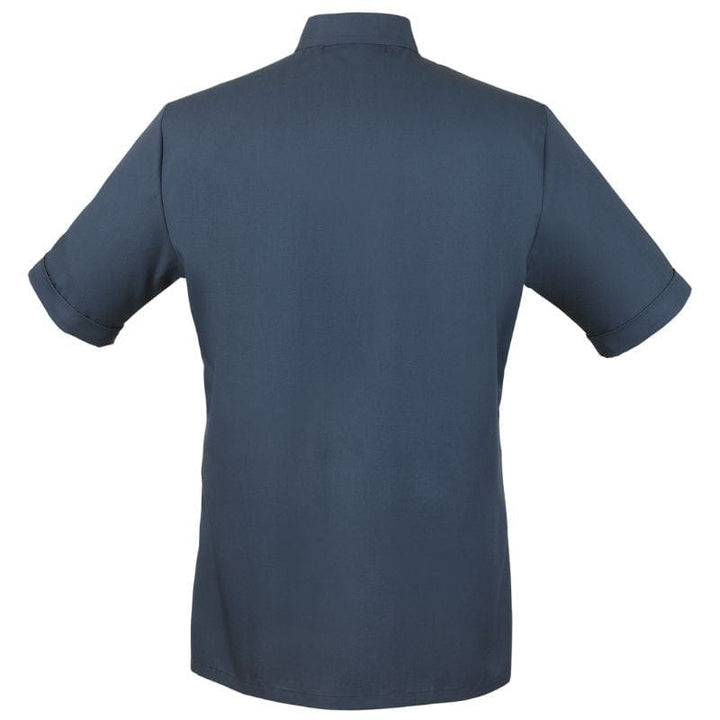 Men's Ocean Blue Short Sleeve Kitchen Coat with Black Piping - ROBUR -  by Robur | MANELLI``