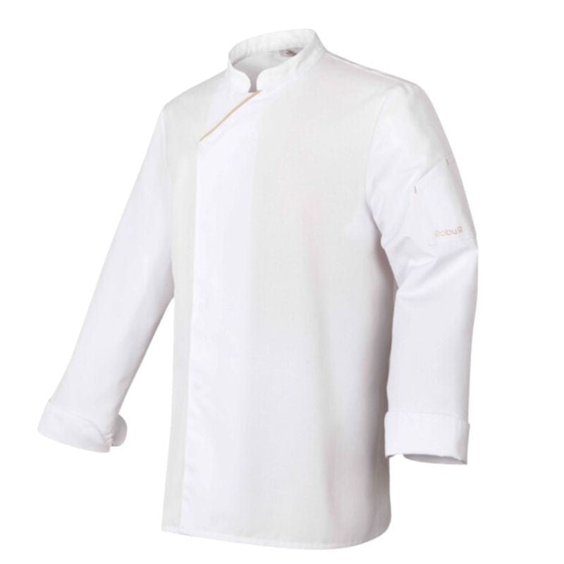 Unisex White Long Sleeve Kitchen Coat with Ecru Piping Harti - ROBUR -  by Robur | MANELLI``