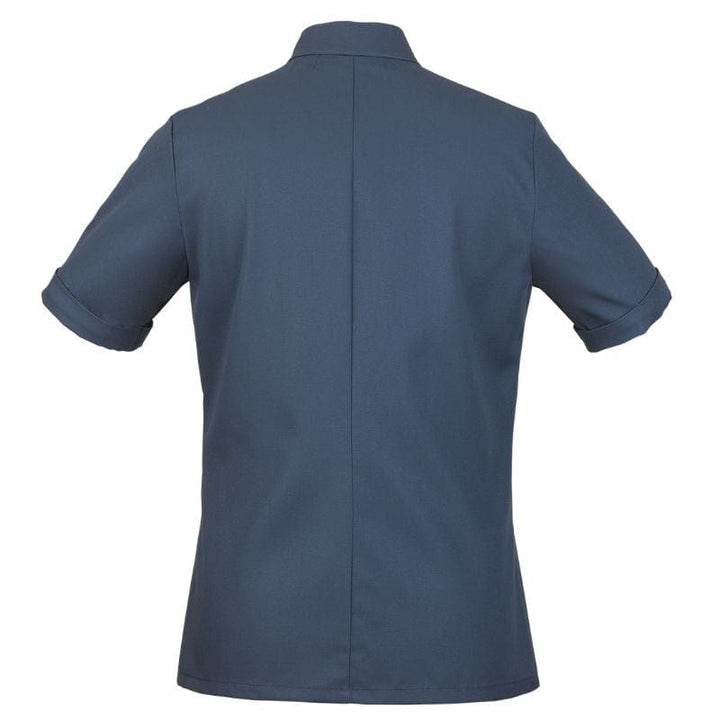 Women's Kitchen Coat Short Sleeve Ocean Blue Black Piping Escale - ROBUR -  by Robur | MANELLI``