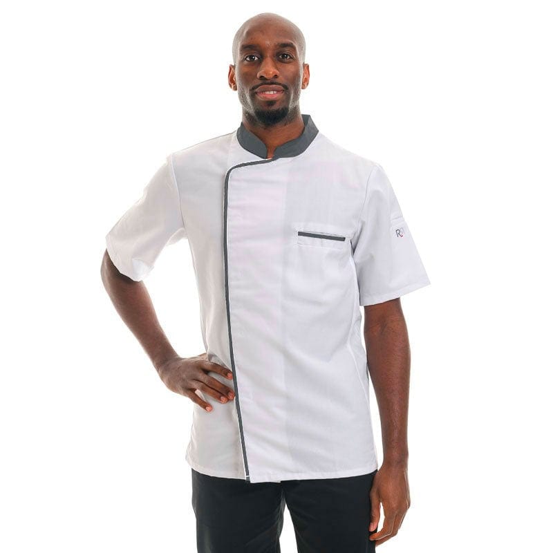 White Anthracite Short Sleeve Kitchen Coat Energy - ROBUR -  by Robur | MANELLI``